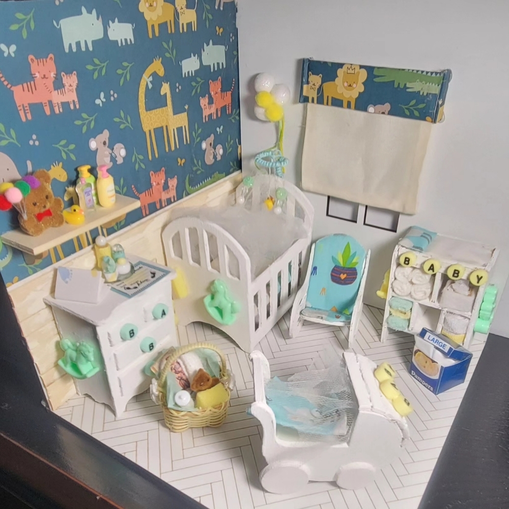 Miniature Dollhouse Nursery Set/Room Box